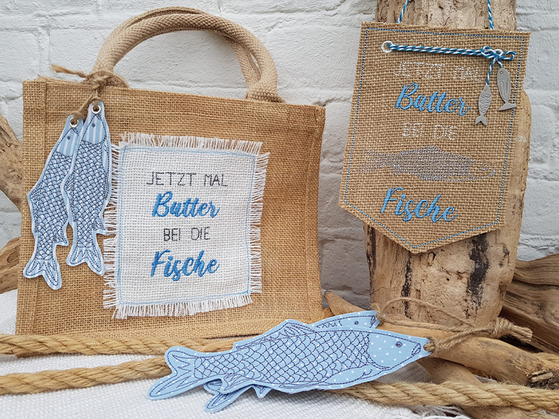 Wimpel Butter bei die Fische - ITH-Stickdatei